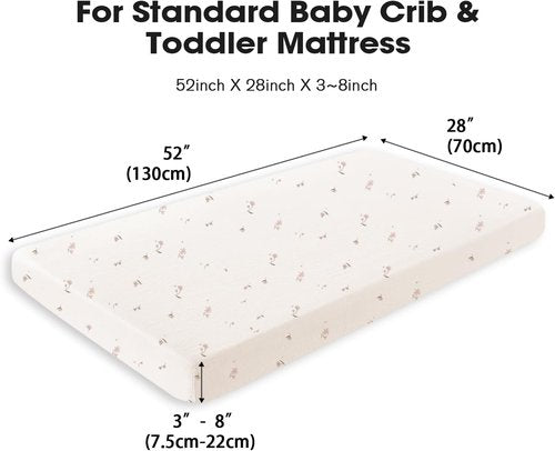 Little Grape Land Muslin Crib Sheets - 100% Cotton Soft & Breathable 2-Pack | Neutral Fog Flower Design, 52x28 Inches
