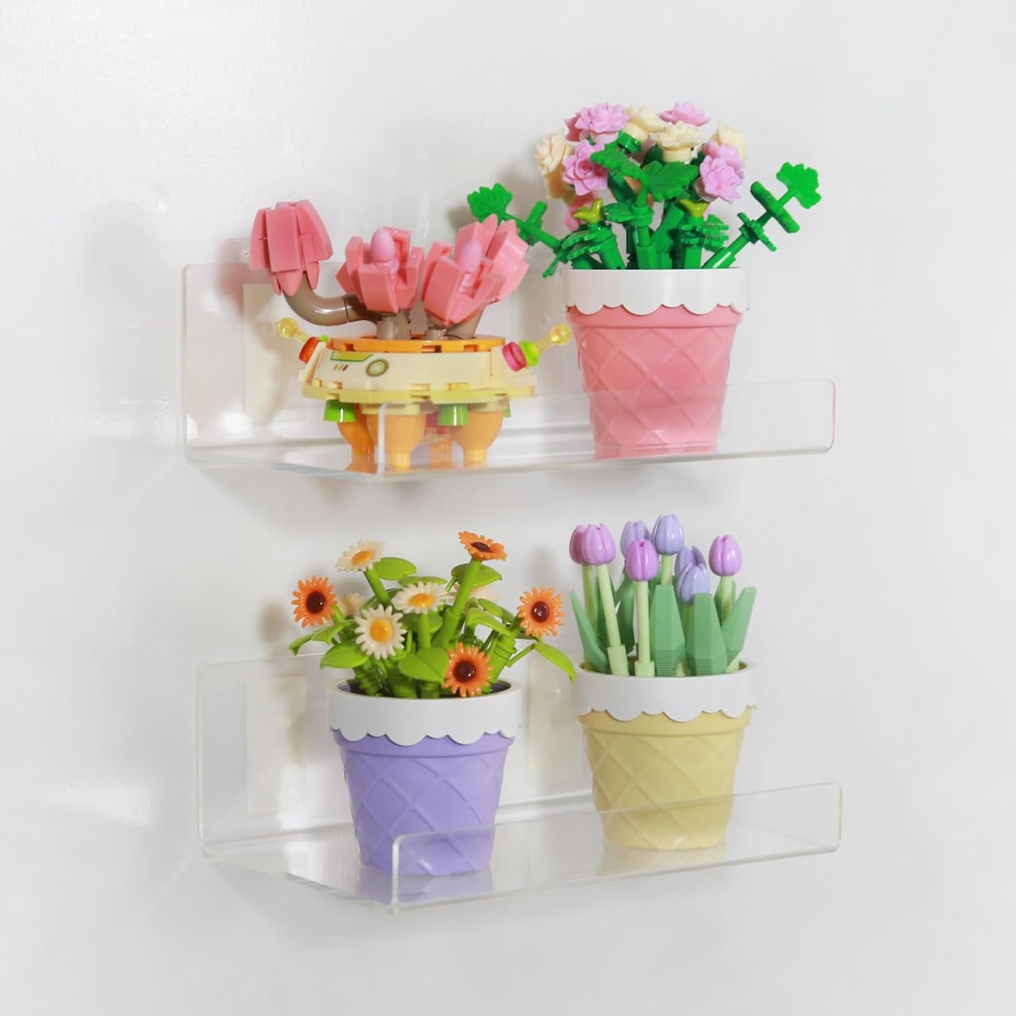 TONICE 4 Pack Acrylic Wall-Mounted Floating Shelves - Stylish Storage for Bedroom, Bathroom & Office