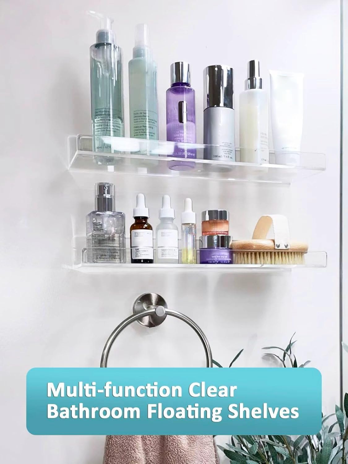 Albumgit 4-Pack Acrylic Wall Shelves - Self-Adhesive 15" Clear Floating Shelf for Organizing Decor