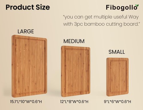 Bamboo Cutting Boards Set - Chopping Boards with Juice Groove for Kitchen Meal Prep | Set of 3