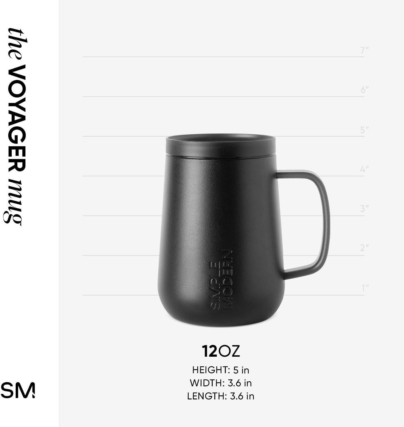 Simple Modern Voyager Signature Mug - Insulated Travel Coffee Tumbler with 360° Lid | 12oz, Midnight Black