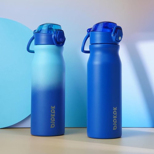 BJPKPK Insulated Water Bottle - 25oz Stainless Steel Flask with Straw & Carry Handle - Sky Blue