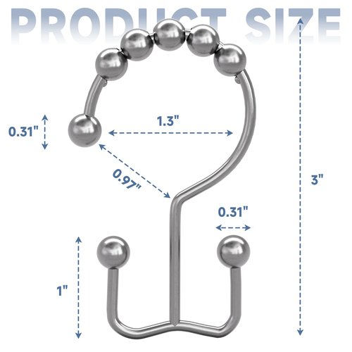 Titanker Shower Curtain Hooks Rings, Rust Resistant Metal Double Glide Shower Hooks Rings for Bathroom Shower Rods Curtains, Set of 24 Hooks - Chrome