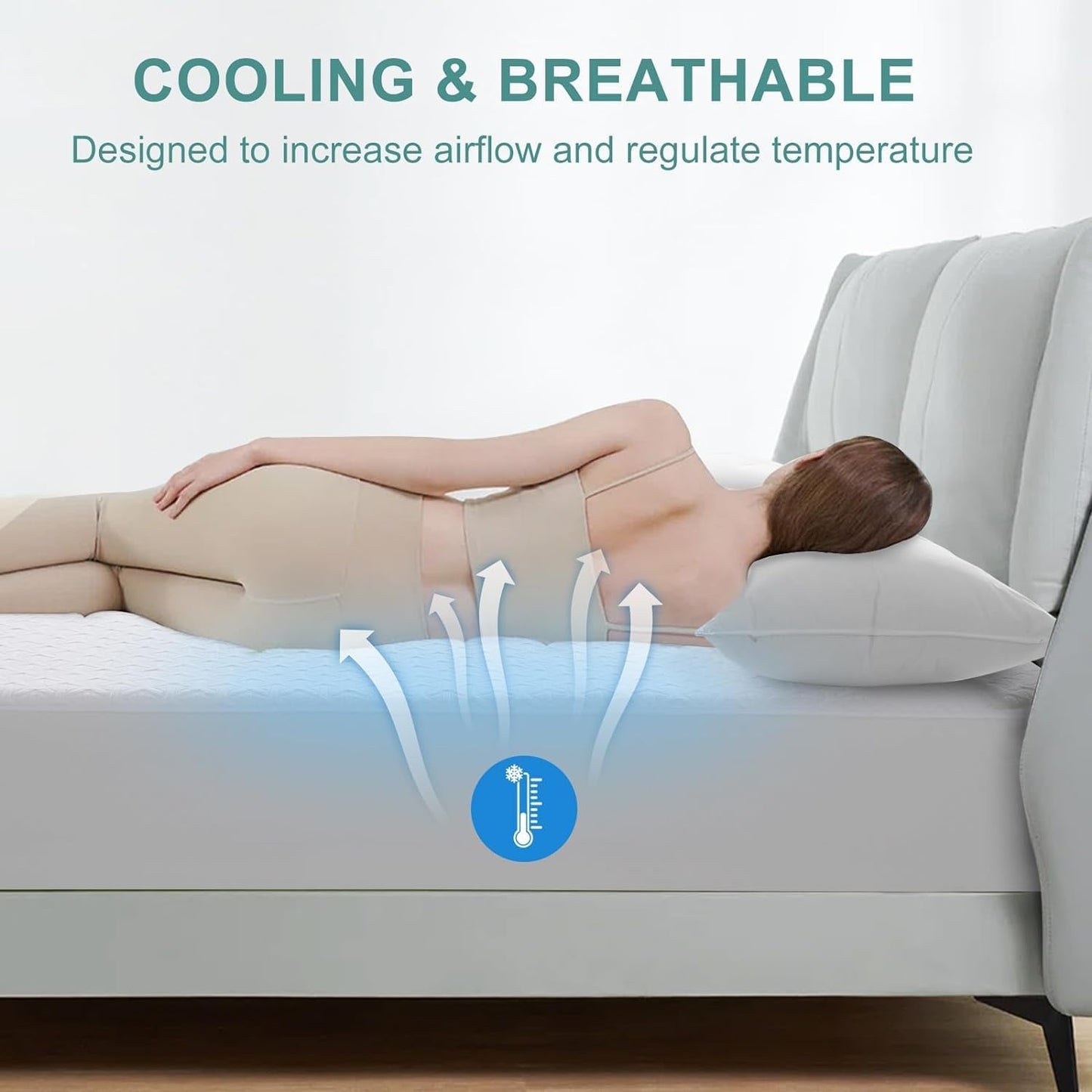 Premium Waterproof Mattress Protector - Queen Size 4D Air Cooling 300GSM | Breathable Noiseless Cover (White)