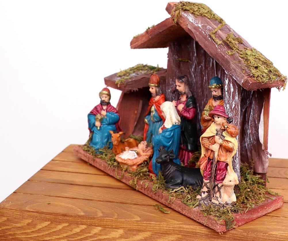 Regine Switzerland Christmas Nativity Figurine - Beautiful Nativity Scene Statue with Wooden Stable