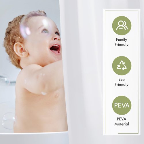 Amazer White Shower Curtain Liner with Magnets, 72x72 Plastic Shower Liner PEVA Waterproof Medium Weight Inside Shower Curtains Liner for Bathroom with Rustproof Grommet