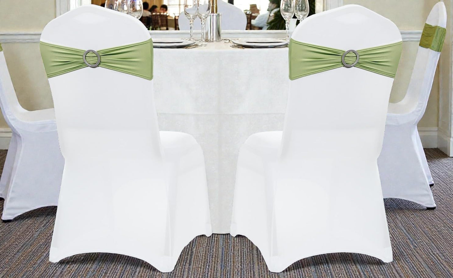 MDS Spandex Chair Sashes - Universal Fit Elastic Stretch Ties with Buckle for Weddings | Sage Green, Pack of 250