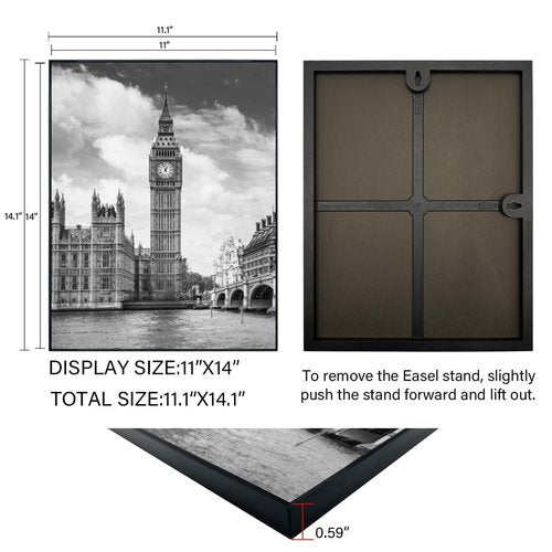 GOmaize Front Loading Black Picture Frame 11x14 Set of 3 Wall and Table Mounting