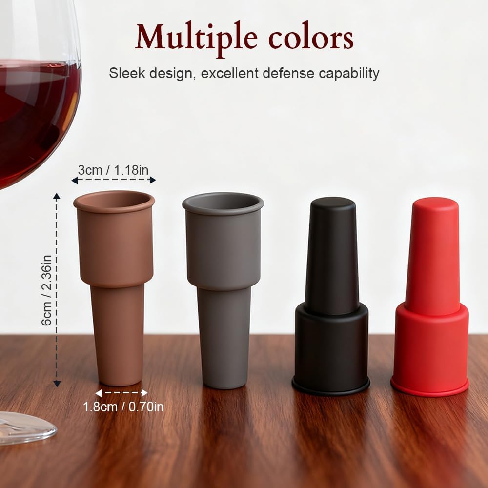 Silicone Wine Stopper, Reusable Wine Bottle Stoppers with Airtight Seal, Flexible Bottle Sealer for Wine Beer Champagne, Easy Clean Wine Saver for Home Bar (4)