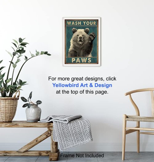 Bear Poster by Wash Your Hands | Kids Bathroom Wall Art & Funny Decor - 8x10 Unframed
