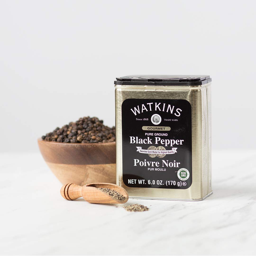 Watkins Gourmet Black Pepper Spice Tin - Pure Ground Flavor, 6 oz. | Perfect for Cooking