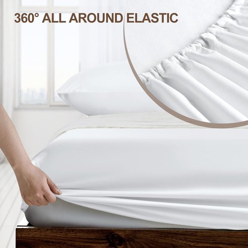 FreshCulture Queen Fitted Sheet - Hotel Quality, Ultra Soft & Breathable Brushed Microfiber, Deep Pocket, Cooling Fitted Sheets for Queen Size Bed (White)