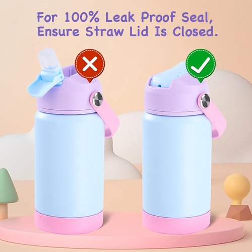 Kerilyn Kids Water Bottles - 12oz Stainless Steel Insulated, Leak-Proof | 2-Pack Cerulean & Charm Pink