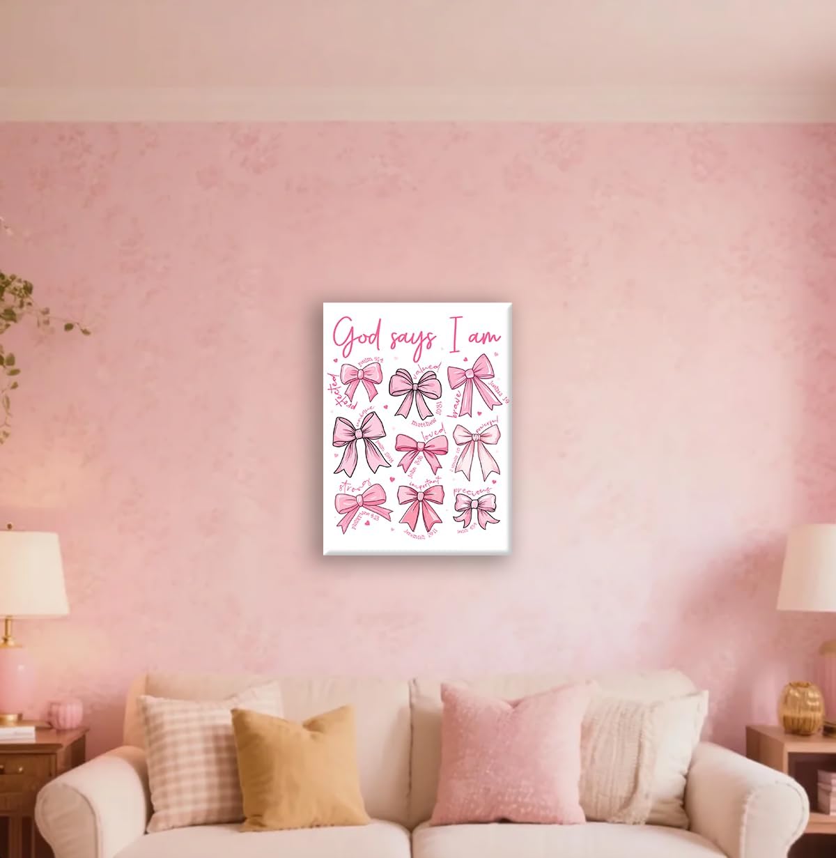 Redland Art Pink Bow Wall Art - Framed Canvas 11.5x15 Inches | Inspirational Christian Quotes for Teen Girls' Rooms