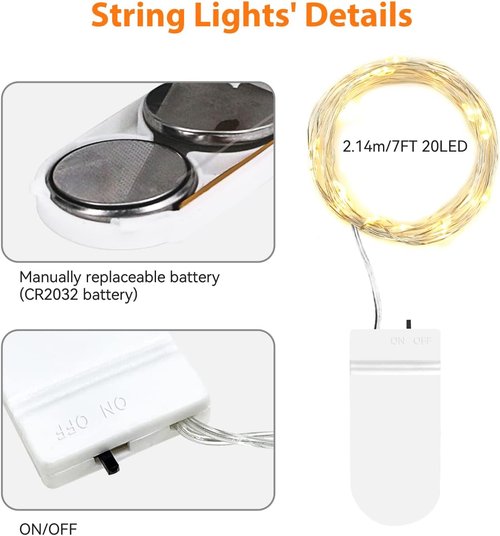 Litogo 24 Pack Fairy Lights - Battery Operated 7ft Waterproof String Lights for Mason Jars & Wedding Decor | Warm White