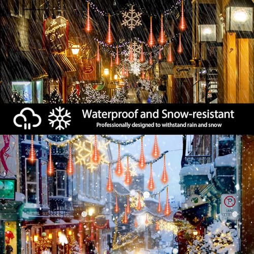 Outdoor LED Meteor Shower Icicle Lights - 12-Inch, Waterproof, Orange Variation