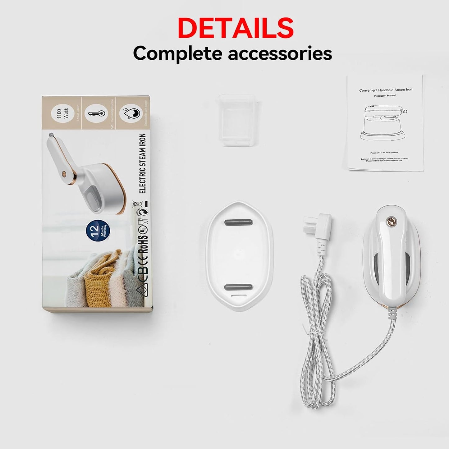 Skiennix Garment Steamer - 2-in-1 Travel Iron with 1100W Power, Fast Heat-Up & 3 Steam Levels | Portable Handheld (Light White)