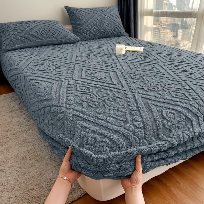 Fitted Bed Sheet with All-Around Elastic - Grayish Blue, 54x76 Inch, Cozy Plush Pattern - Variation of Grayish Blue / Full