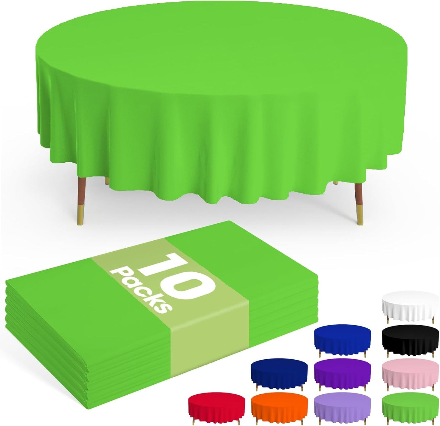 Pureegg Disposable Plastic Table Cloths - 84'' Round, St. Patrick's Day & Christmas Decor, Emerald Green, Leakproof & Sturdy - 10 Pack