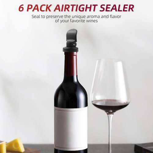 6PCS Wine Bottle Stoppers, Reusable Plastic Wine Corks Wine Stoppers Bottle Caps Champagne Stoppers with Airtight Seal, Keep Wine Fresh Wine Bottle Sealer Set