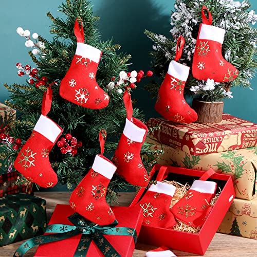 Mini Christmas Stockings Bulk 100 Pcs Glitter Snowflake Plush Knitted Holiday Decor