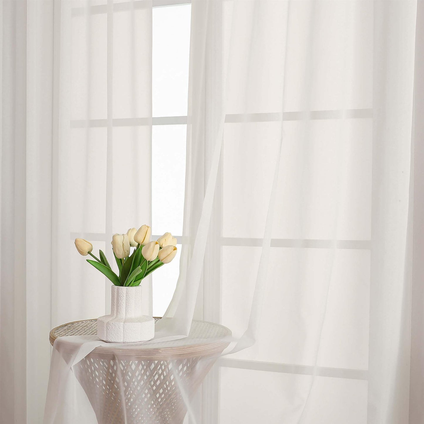 OWENIE Ivory Sheer Curtain 90 Inches Long 2 Panels Set, Solid Filmy Drapes for Living Room Bedroom, Elegant Window Voile Sheer Curtain Panels Drapes, 2 Pcs, Each 59W x 90L Inch