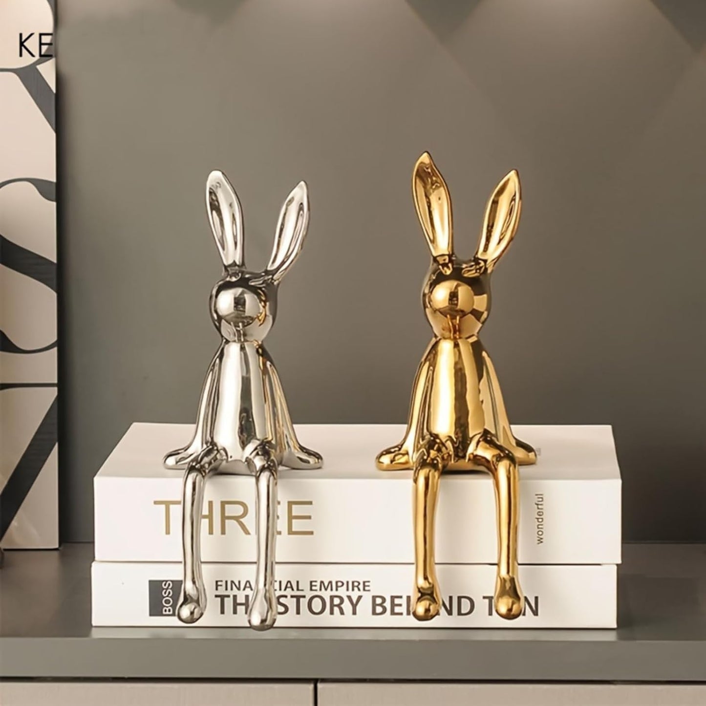 Skiennix Ceramic Long-Eared Rabbit Statue - Elegant Home Decor Accent in Gold Finish