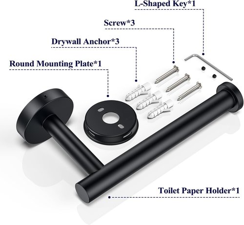 Kitsure Toilet Paper Holder - Sturdy Matte Black Wall-Mounted Holder for Mega Rolls | Premium 304 Stainless Steel