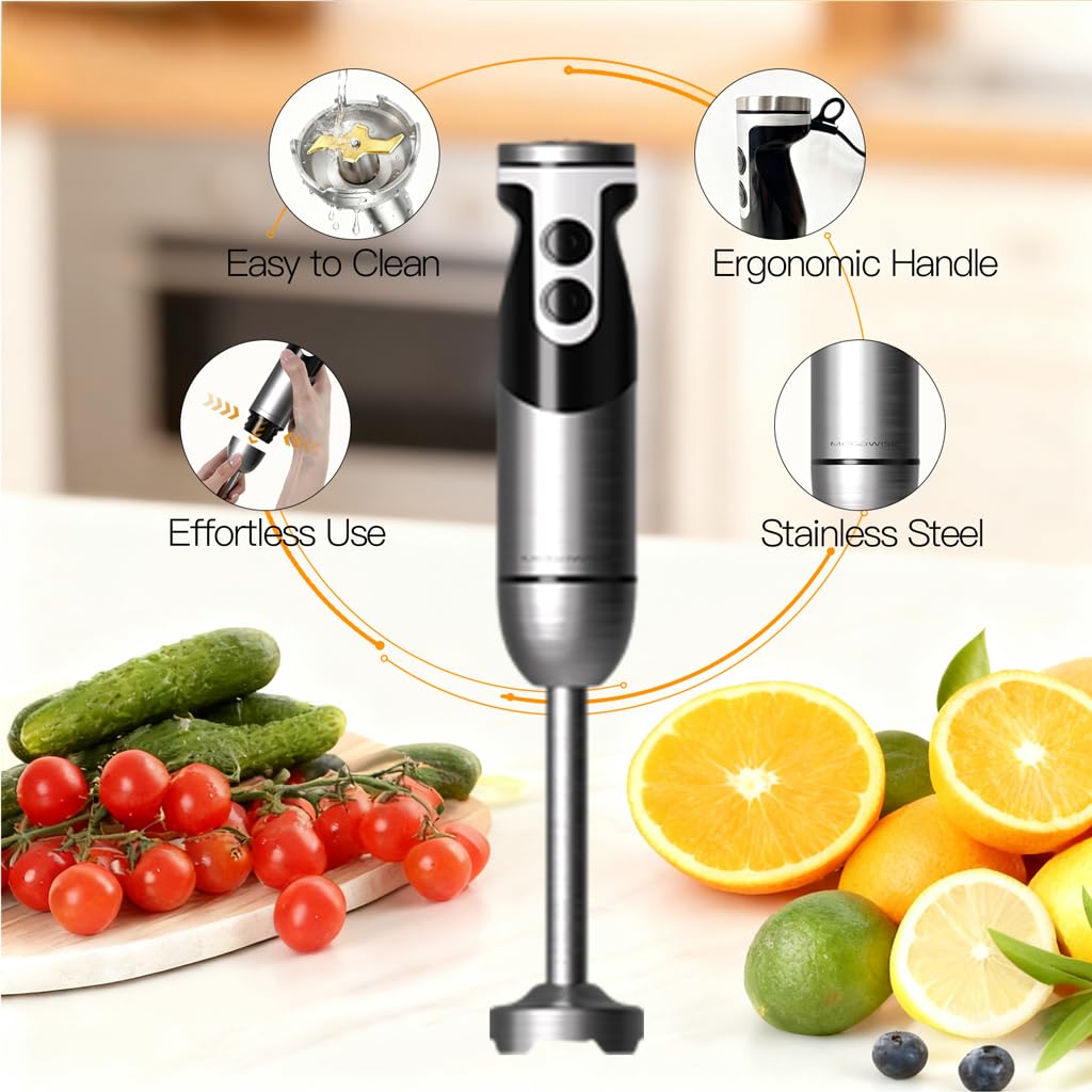 MegaWise Pro Hand Blender - Versatile 5-in-1 Kitchen Tool | Sleek Black Design, 2025 Model