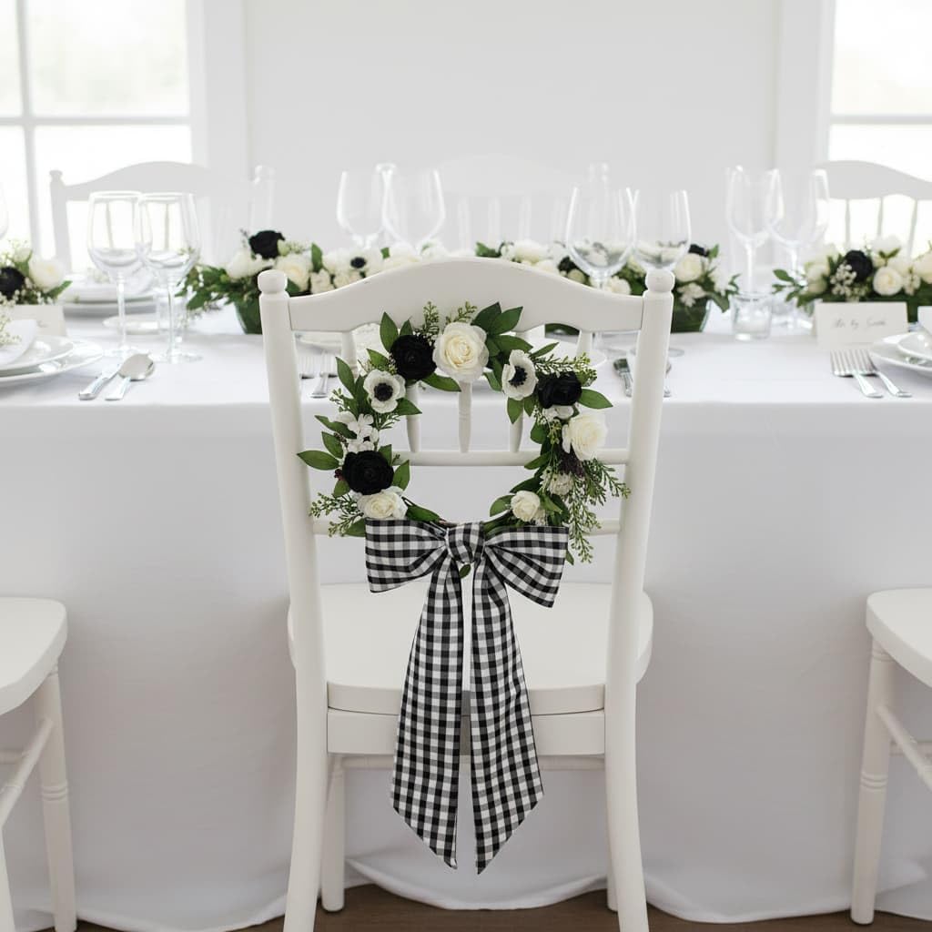 Regine Switzerland Black & White Plaid Wreath | Elegant Front Door Decoration for Holidays & Events