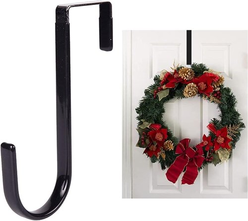 Black Wreath Hanger - Durable Carbon Steel Door Hook for Fall & Christmas Decor | 5-Inch Height
