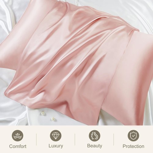 DAISYSILK 100% Mulberry Silk Pillowcase - Luxurious 22 Momme Cover for Hair & Skin - Soft Pink, Standard 20''×26''