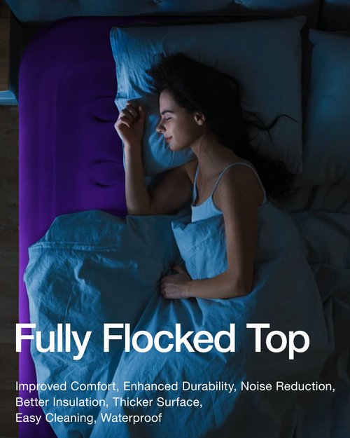 CHILLSUN Queen Air Mattress with Built in Pump, 2025 Upgraded Blow Up Mattress, 18" Luxury Flocked Top Airbed, Inflatable Mattress for Camping Guests and Home 650 lbs Max