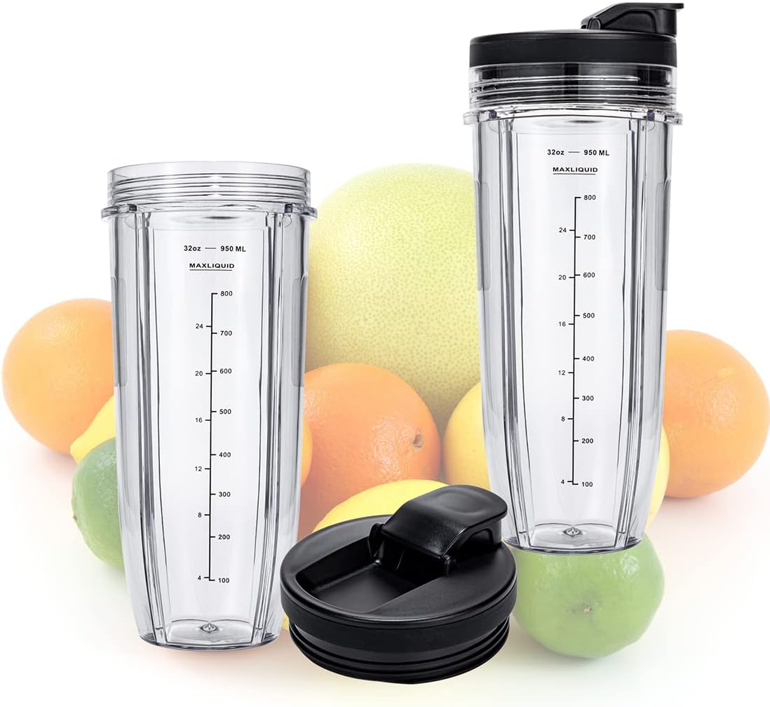 Ninja Nutri 32oz Replacement Cups - Upgraded Sip and Seal Lids for BN401, BN800 | 2 Pack