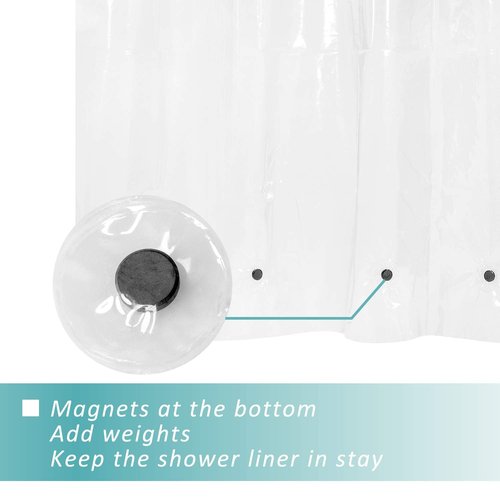 Mrs Awesome Short Shower Curtain Liner with 6 Magnets 72 x 66 inch Clear Thick PEVA Waterproof Plastic Shower Curtain 72x66, Clear