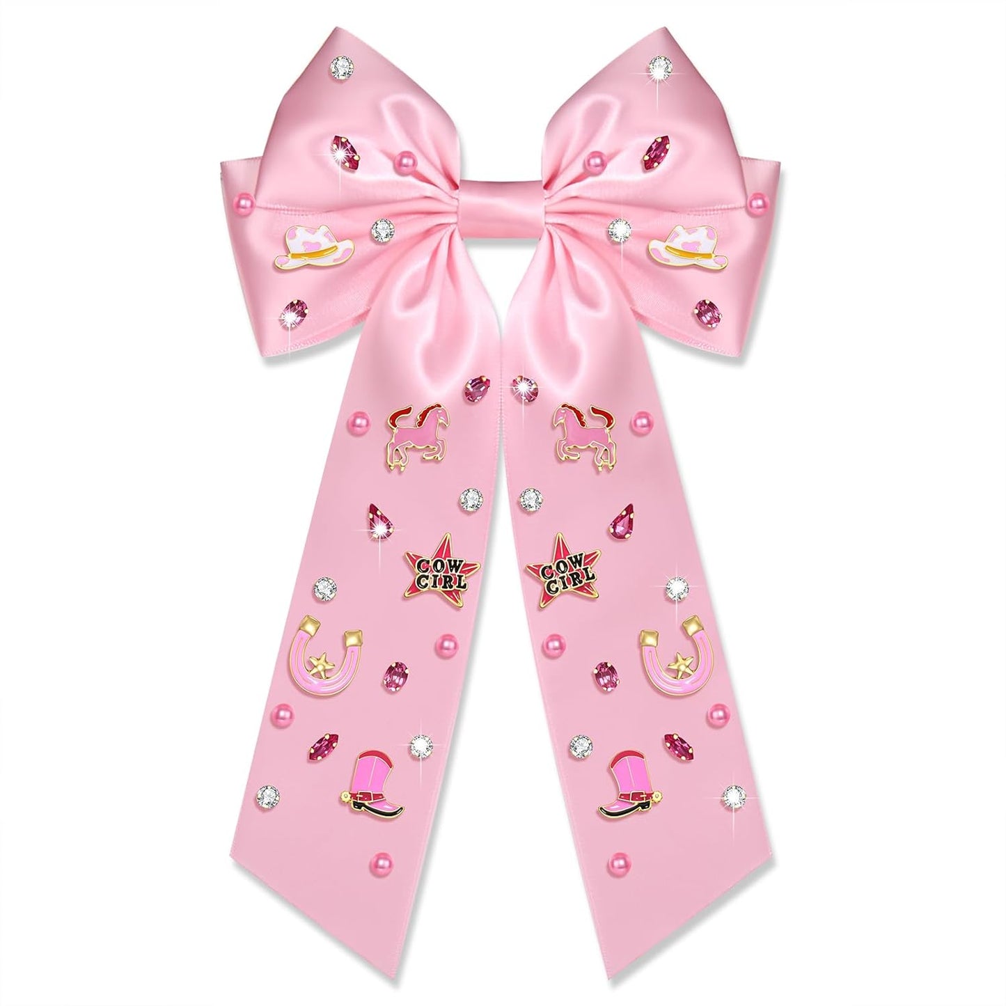 Skiennix Western Hair Bows - Jeweled Cowgirl Clips for Women | Big Pink Hair Accessories (Pattern D)