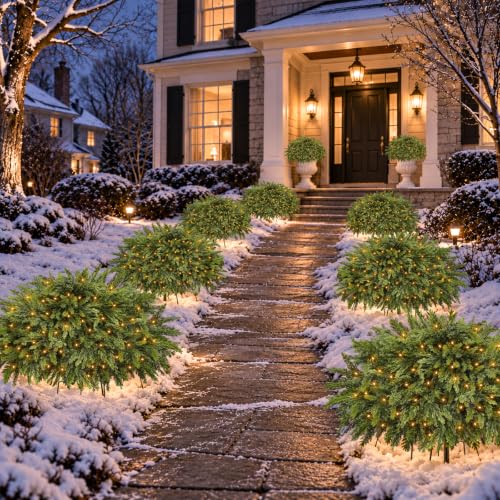 2 Pack 28-Inch Artificial Cedar Tree Urn Filler with Warm White LED Lights