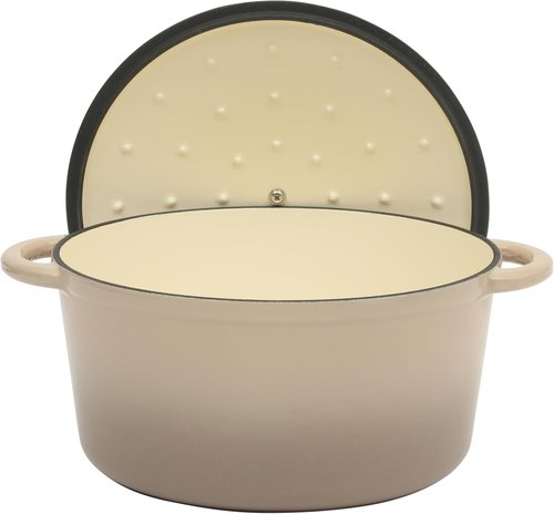 Gibson Home Addlestone 7 Qt Enameled Cast Iron Dutch Oven - Round, Oven Safe to 500°F for Bread Baking & Stews | Gradient Taupe