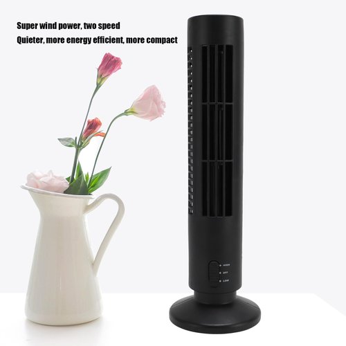 Yunseity Small Tower Fan, Quiet Cooling Bladeless Oscillating Tower Fan with 2 Speeds, Portable Lightweight USB Desktop Fan for Home Office Bedroom (Black)