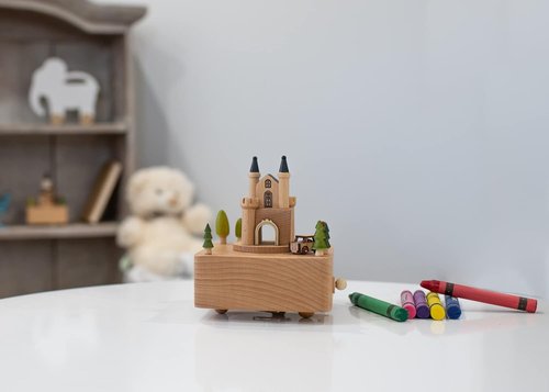 Cottage Garden | Castle Car Woodgrain 6-Inch Beech Wind-Up Musical Figurine - Charming Gift Idea