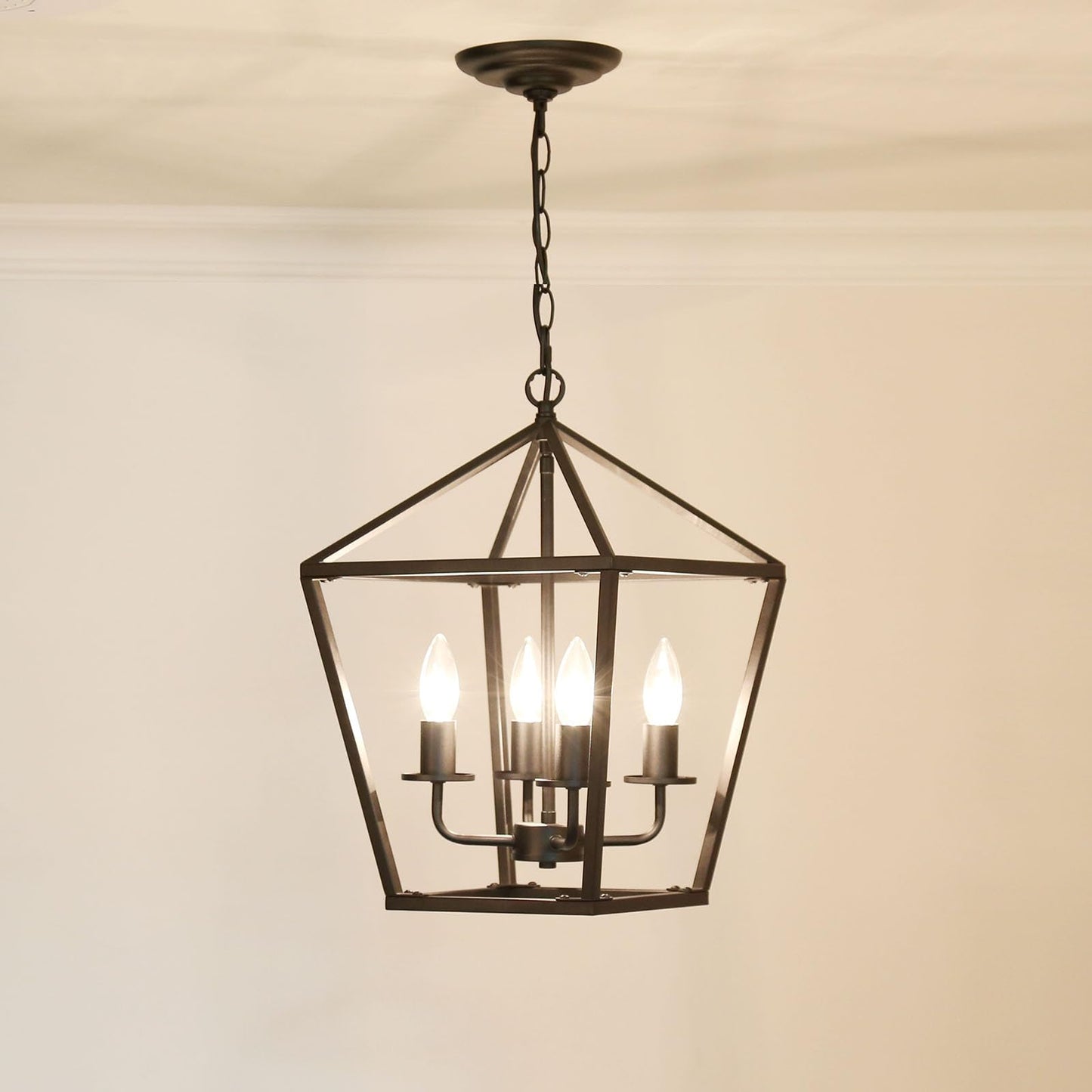 Mlmgmh168 4-Light Black Farmhouse Chandelier Iron Lantern Pendant Light Rustic Cage Hanging Light Fixtures Industrial Foyer Lights for Kitchen Island Dining Room Hallway Foyer Entryway