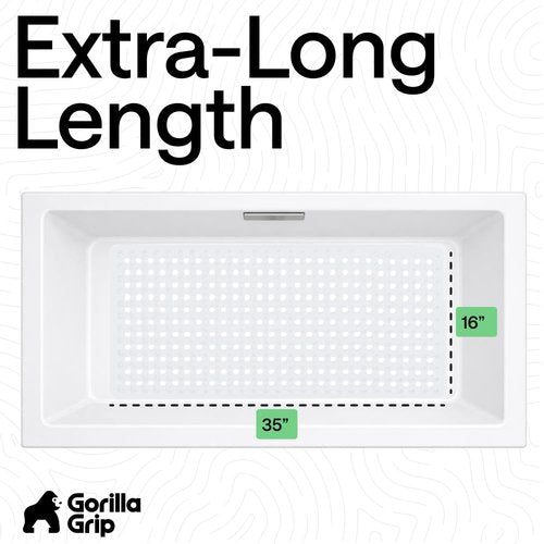 GORILLA GRIP Patented Bath Tub Shower Mat, Machine Washable Bathtub Floor Liner Mats, Suction Cups and Drain Holes to Keep Tubs Clean, Soft on Feet, Bathroom Essentials, 35x16 Inch, White