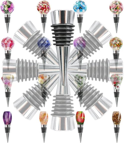 10 Pcs Wine Bottle Stopper Set Kit, Resin Wine Bottle Stoppers Molds Set Accessories, Wine Stopper for Silicone Molds Epoxy Resin (Metal Silver)