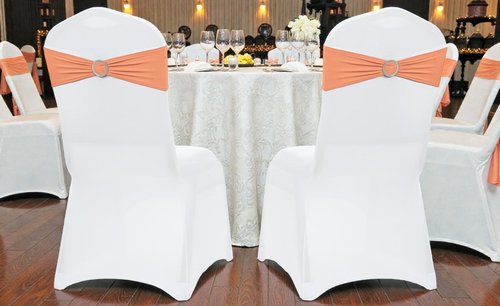 MDS Premium Spandex Chair Sashes - Stretchy Bow Covers with Buckle Slider | Pack of 50 - Peach