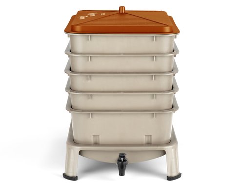 Blütezeit 5-Tray Worm Compost Bin, 53QT Outdoor & Indoor Worm Composter with Worm Farm Starter Kits for Home & Kitchen Recycling Food Waste (Gold)