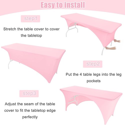 Fivenl Spandex Rectangle Tablecloths - 72 x 30 Inch Pink Stretch Fitted Covers for 6FT Tables | Washable for Parties & Events