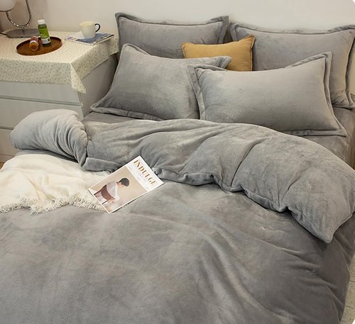 Houseri Grey Velvet Comforter Sets Full Fluffy Light Gray Bedding Sets Warm Winter Plain Grey Puffy Sherpa Bed Comforters Solid Gray Flannel Bedding Soft Teen Boys Girls Fuzzy Furry Quilt Blanket Full