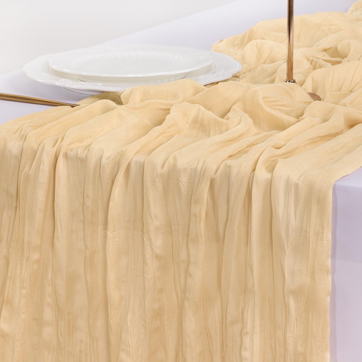 **Socomi Gold Champagne Cheesecloth Table Runner - 120 Inch Sheer Gauze for Weddings & Parties**