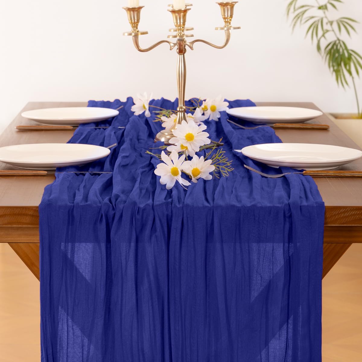 Socomi Royal Blue Cheesecloth Table Runner - 120 Inch Boho Rustic Decor for Weddings & Events