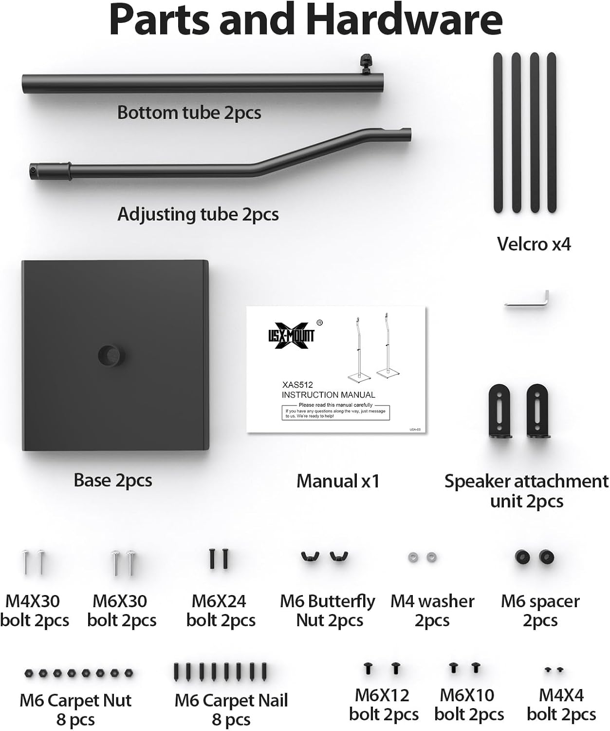 USX MOUNT Universal Speaker Stands - Height Adjustable 30" to 39" for Satellite & Bookshelf Speakers, 1 Pair